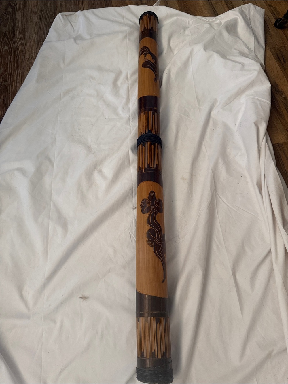 Handmade Bamboo Didgeridoo with Carved Design - Natural Brown